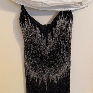 Mon Cheri Strapless Black and Silver beaded Dress